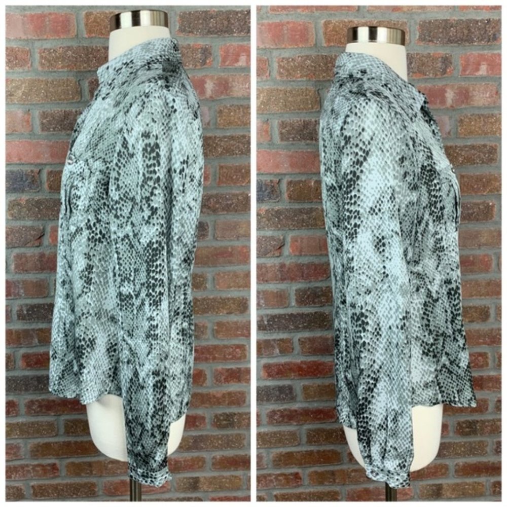 Anne Klein Grey Snake Print Button Up Blouse, PM - Picture 3 of 6